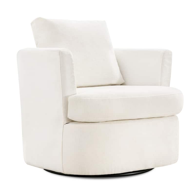 Modern Chenille Upholstered Swivel Accent Barrel Chair Set Modern Swivel Armchair for Living Room - Beige