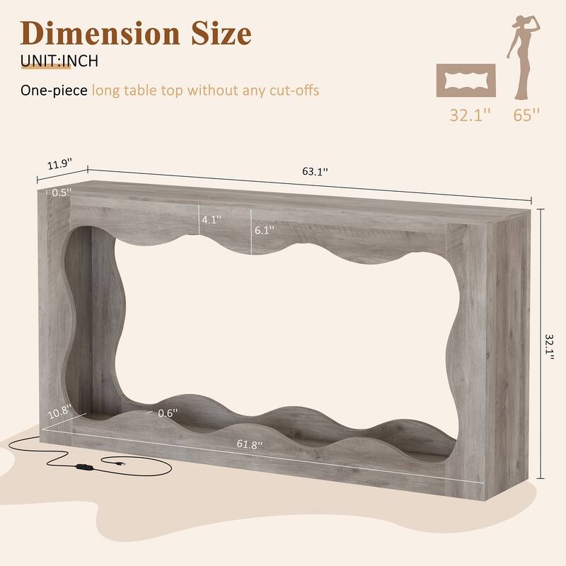 63-Inch Wooden Console Table with RGB & Curved Design, Entryway Table for Entryway Hallway