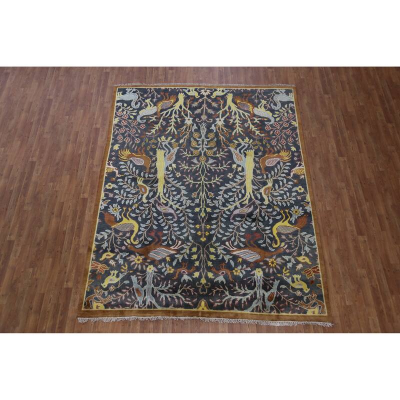 Hand Knotted Oriental 100% Wool Carpet Traditional All-Over Navy Blue & Blues Ziegler Area Rug - 9' 10'' X 7' 9''