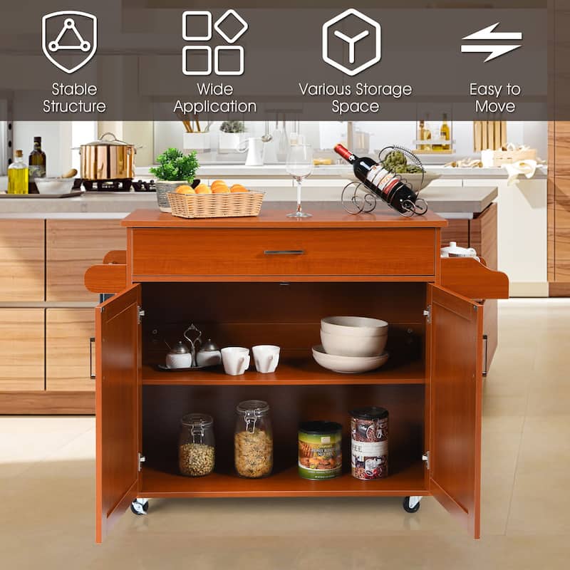 Costway Rolling Kitchen Island Cart Storage Cabinet w/ Towel & Spice