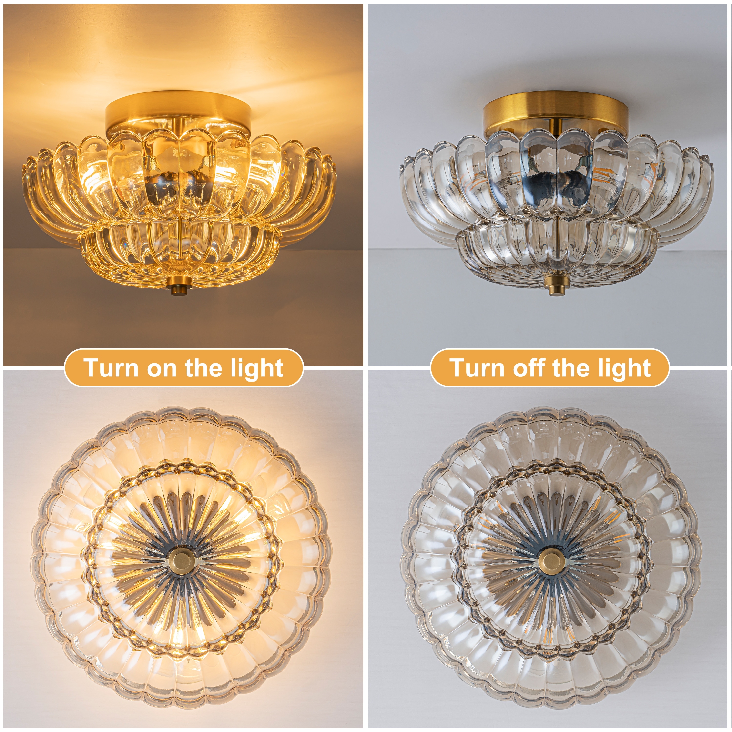 Starsky Modern 3-light Glass Semi Flush Mount Ceiling Light - On