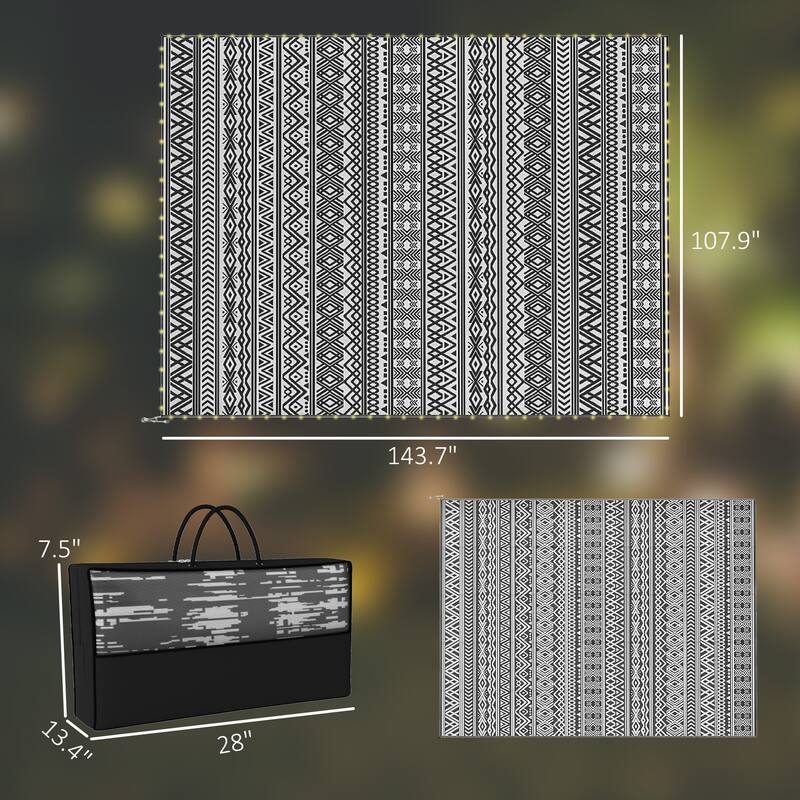 Outsunny Reversible Outdoor Rug Carpet with USB Lights, 12' x 9', Plastic Straw Rug, Patio Mat - 9' x 12'
