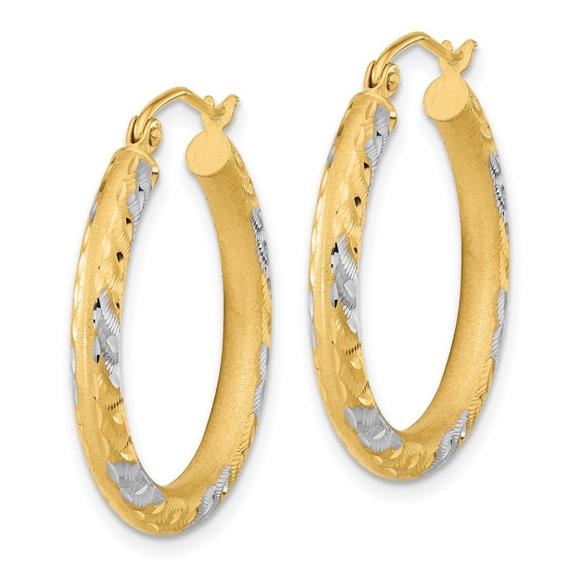 Curata 14k and Rhodium Sparkle Cut And Satin Classic Hoop Earrings 26x3mm