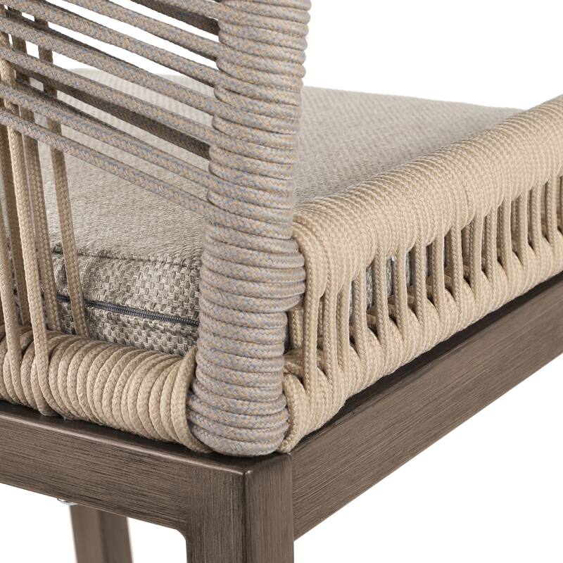 2 Set Modern Aluminum Twill Wicker Woven Outdoor Bar Stool Chair Set, Counter Height Stool with Back and Cushion - 40.6"H