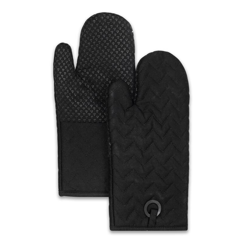 Black Heat Resistant Thick Soft Quilted Lining Kitchen Oven Glove Mitts With Silicone Treatment - 1 Pair - 1 Pair - Black