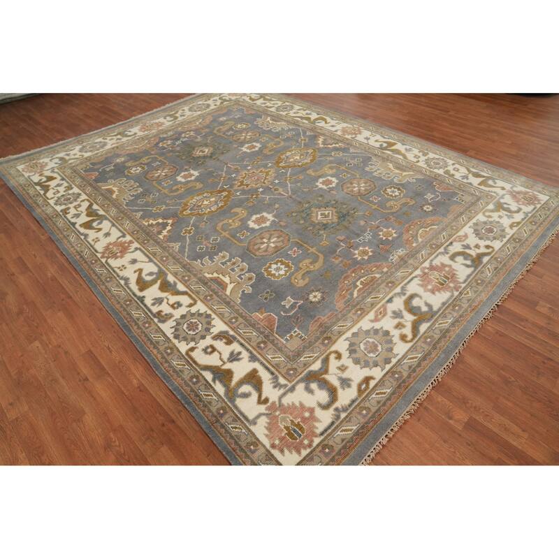 Handmade Wool Oushak Indian Area Rug Hand-knotted Geometric Carpet - 11' 11'' X 9' 1''