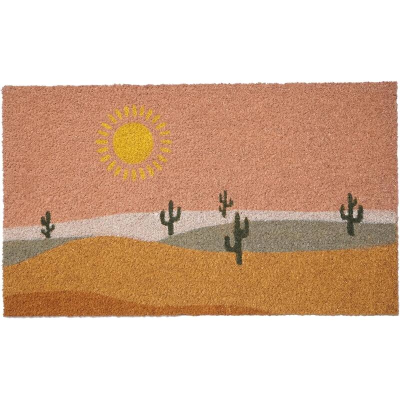 HomeRoots 17" X 29" Brown Orange And Yellow Cactus Outdoor Coir Door Mat - 17.00' X '29.00