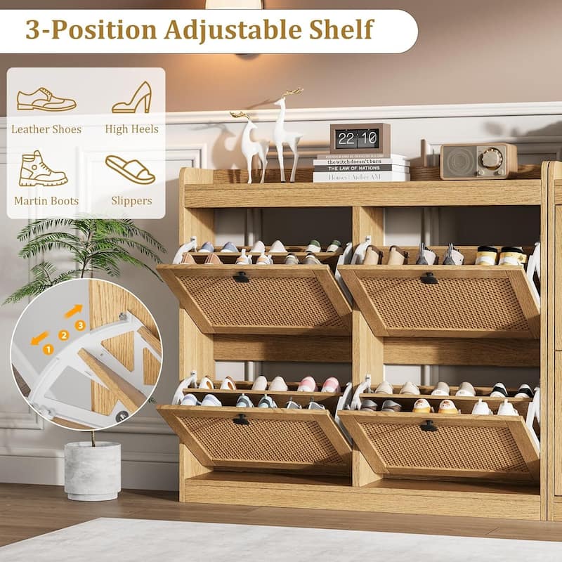 Freestanding Shoe Organizer Storage Cabinet with 4 Flip Drawers for Entryway, Hallway