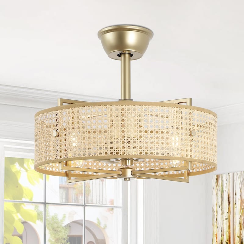 GetLedel 18-in Rattan Caged Ceiling Fan with Light and Remote