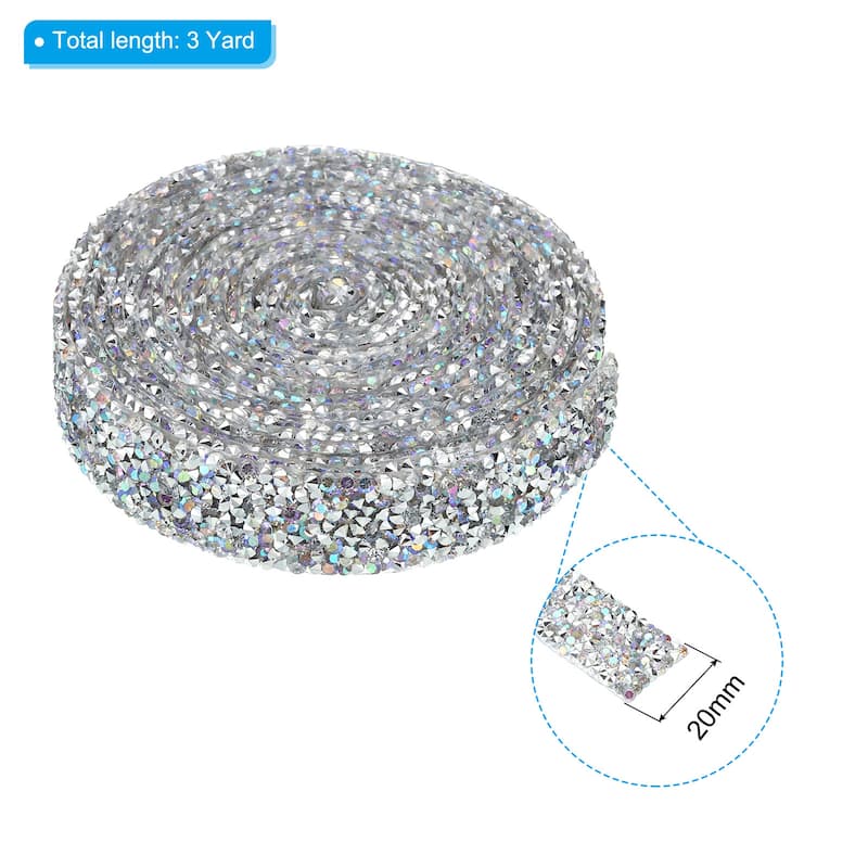 3 Yards Resin Rhinestone Ribbon Crystal Strips Hot Melt Adhesive, AB