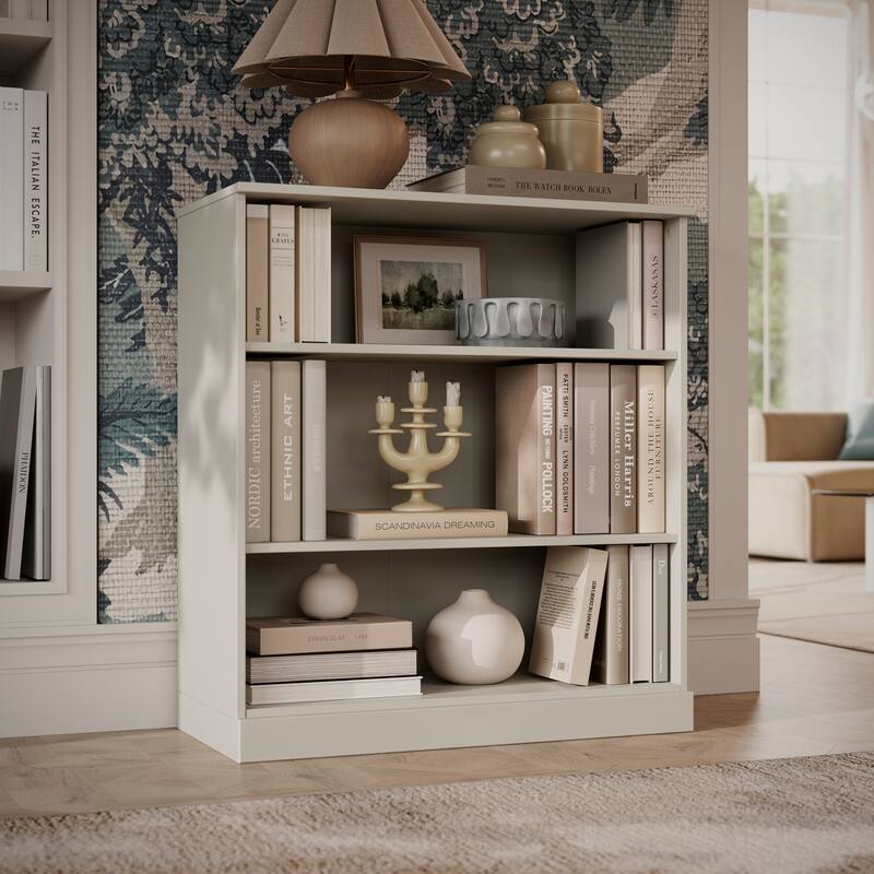 100% Solid Wood Short Bookcase with Adjustable Shelves, Modular Storage, Open Display Bookshelf, 32" W x 35.75" H - Off White