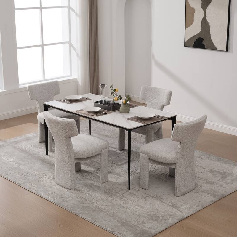 Modern Upholstered Chenille Dining Chair Set, Armless Kitchen Side Chairs Curved Back Accent Chairs w/ Wood Legs for Living Room