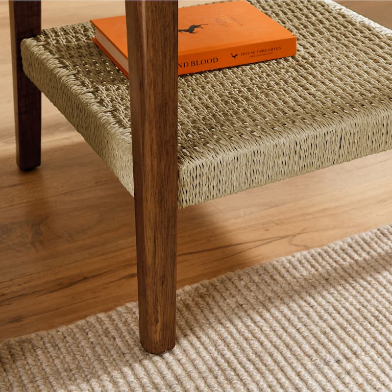 23" Mid-Century Side Table with Woven Shelf