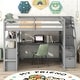 preview thumbnail 2 of 30, Full Size Grey Loft Bed with Desk, Shelves, Storage Staircase, and Two Built-in Drawers for Maximized Space