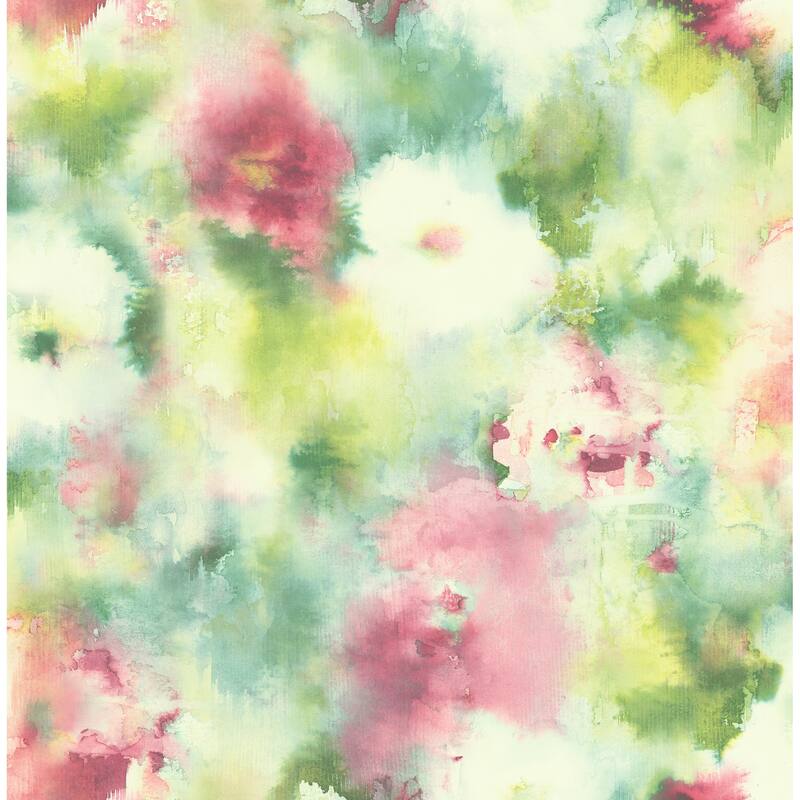 Seabrook Designs Watercolor Bloom Abstract Unpasted Wallpaper - 20.5 in. W x 33 ft. L - Hot Pink & Lime Green