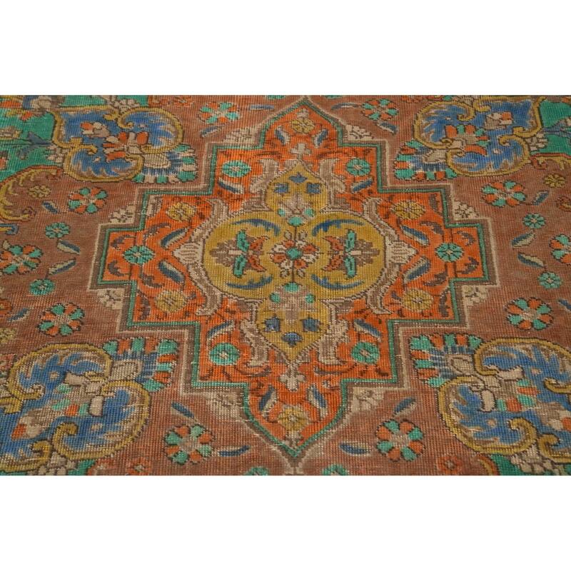 Hand Knotted Oriental 100% Wool Carpet Traditional Floral Green Tabriz Area Rug - 12' 9'' X 9' 9''
