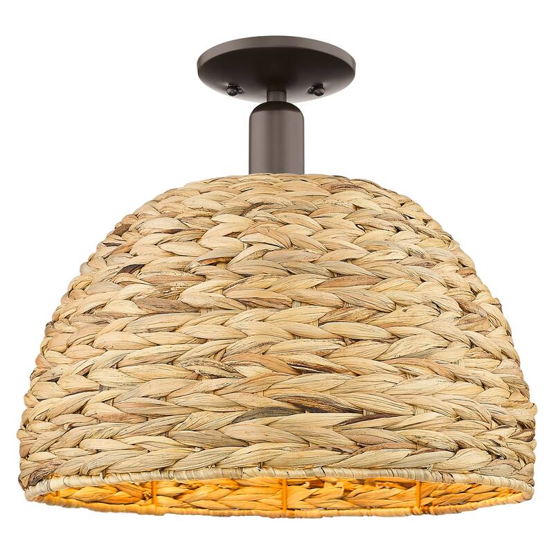 Innovations Lighting Endless Possibilities Arcadia - Woven Rattan - 1 Light 16" Semi-Flush Mount - Oil Rubbed Bronze