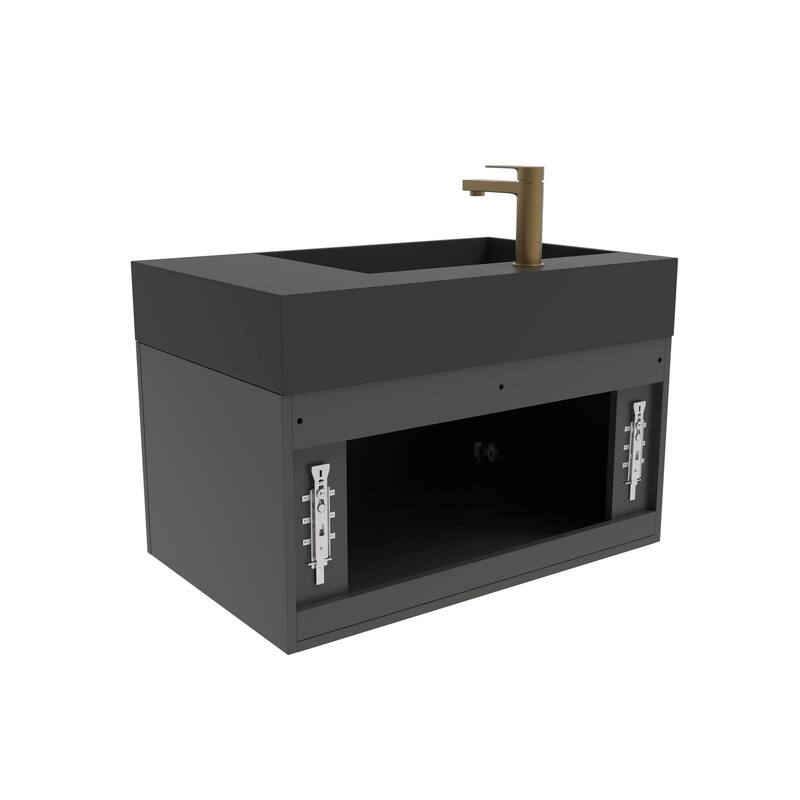 Amazon 30" Wall Mounted Bathroom Left Basin Vanity Set w/ Black Top