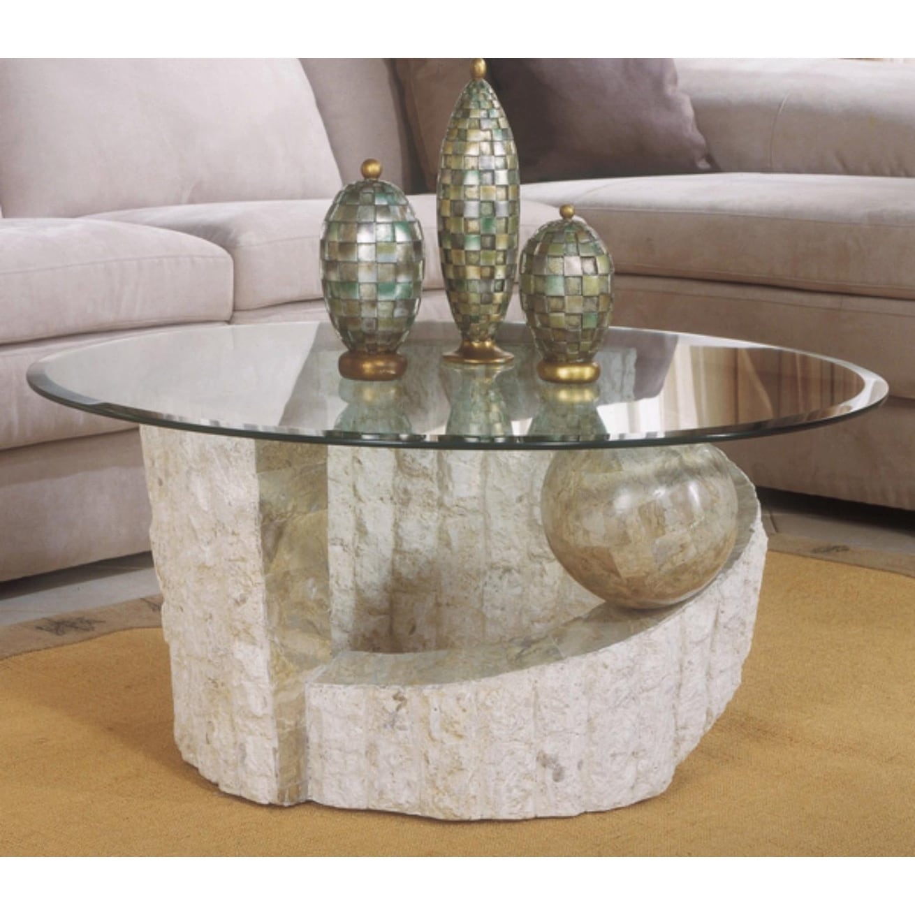 Vintage Tessellated Coffee Table Round Accent Table