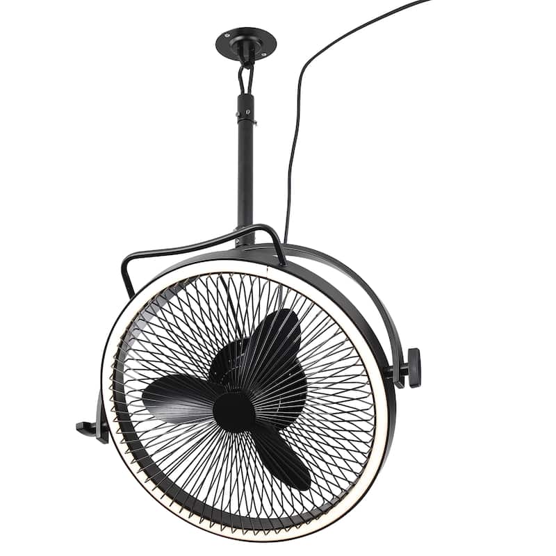 20" Industrial Black Integrated LED Rotatable Caged Ceiling Fan with Remote