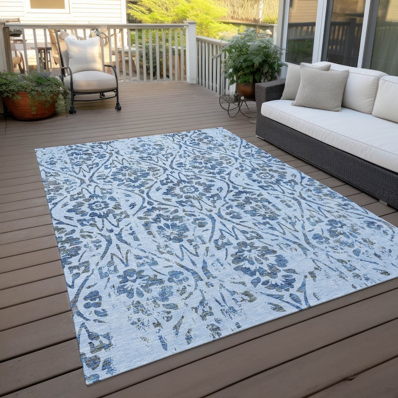 Machine Washable Indoor/ Outdoor Chantille Traditional Distressed Rug - Sky - 9' x 12'