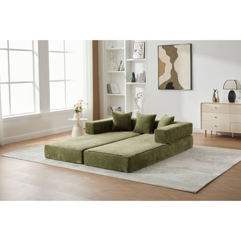 Queen Foldable Sofa Bed, 6-in-1 Convertible Sleeper Sofa with Mattress, Chaise Lounge Loveseat with Removable Cover
