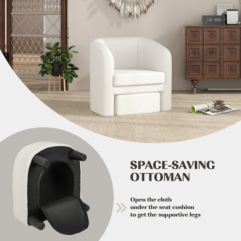 Gymax Modern Barrel Chair with Footrest Soft Teddy Velvet Anti-slip