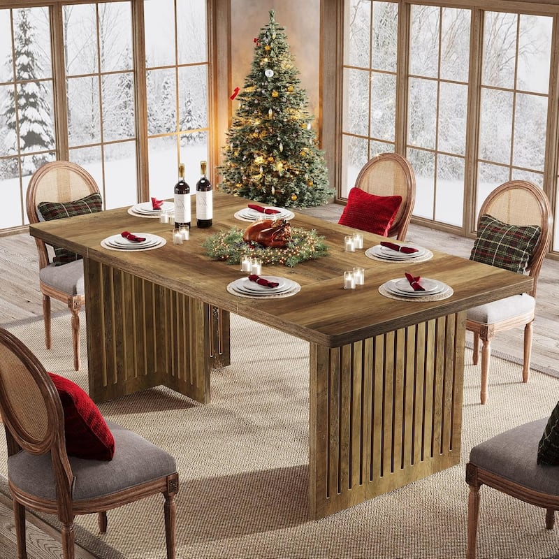 63 Inches Wood Dining Table for 4-6 People,Farmhouse Dinner Table for Dining Room - Brown