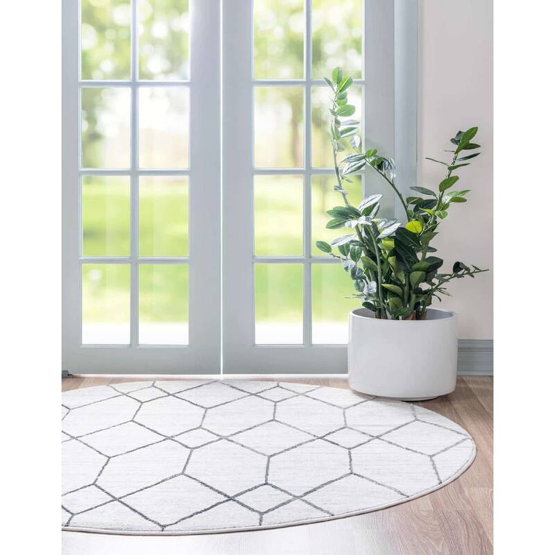 Contemporary Ahora Collection Area Rug - 5' Round - Ivory
