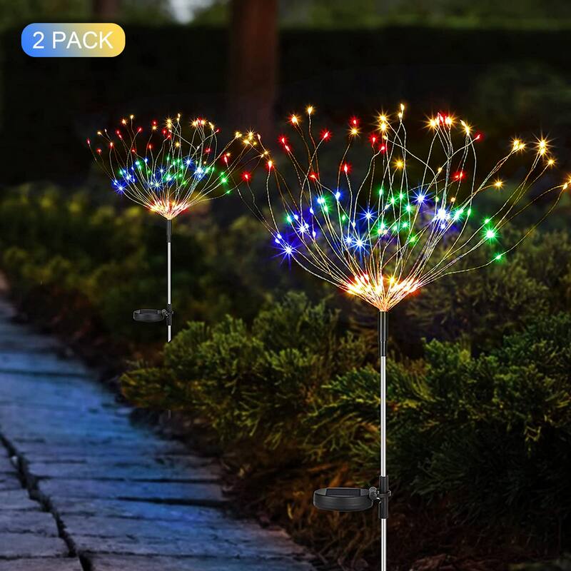 Solar Garden Lights 2 Pack Solar Firework Lights 20 LED Powered 40 Copper Wires String Path Light in Warm White - 27.55 in.