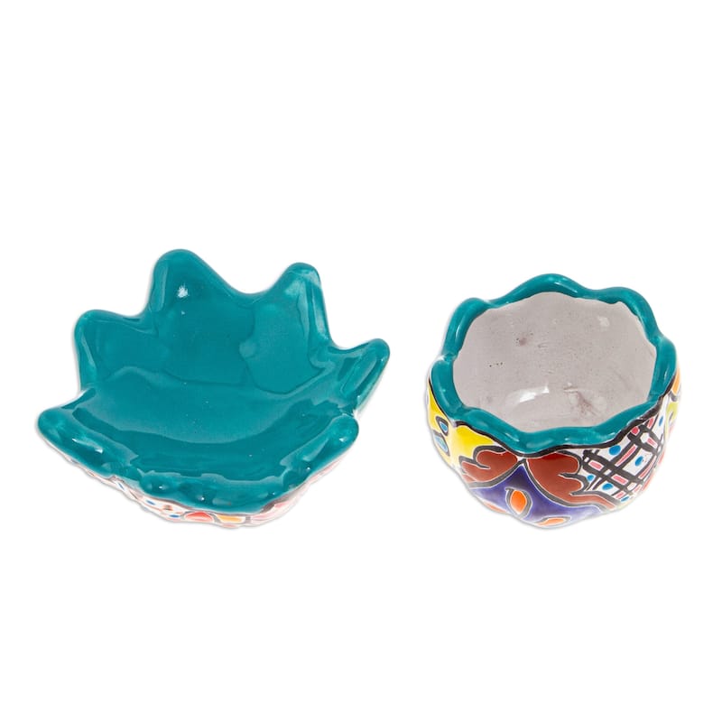 Novica Handmade Talavera Eden In Teal Ceramic Flower Pot