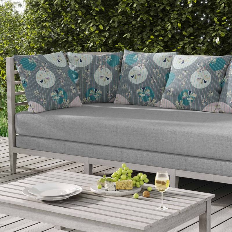 Circular Garden Indoor/Outdoor Reversible Throw Pillow Gray and Cyan