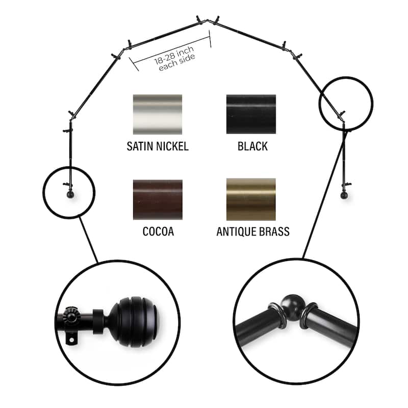 InStyleDesign 13/16" Piper 6-Sided Bay Window Curtain Rod (18-28 inch each side) - Black