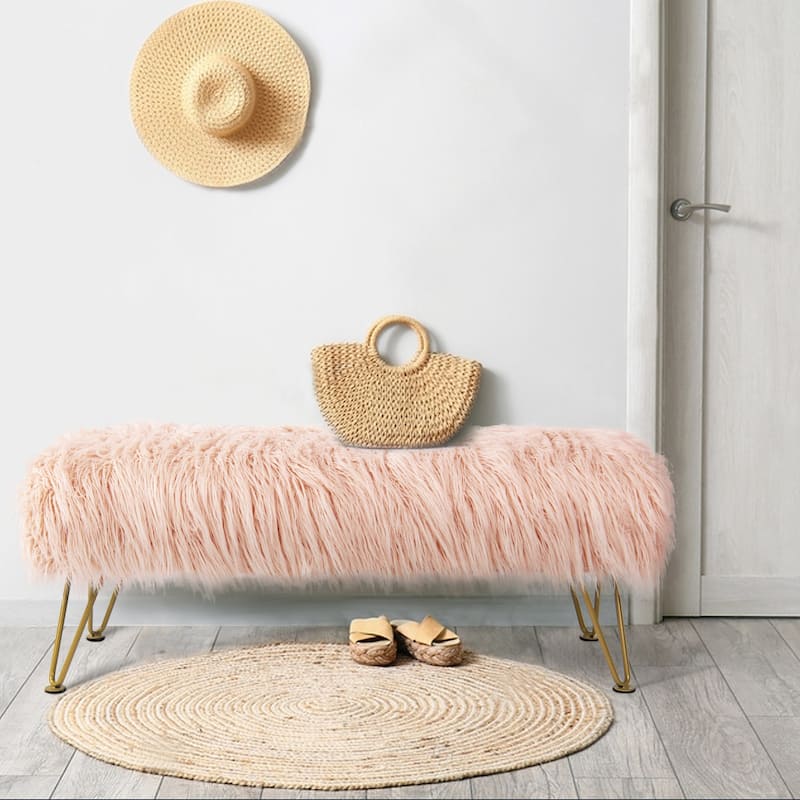 Home Soft Things Mongolian Ottoman Bench with Gold Metal Legs