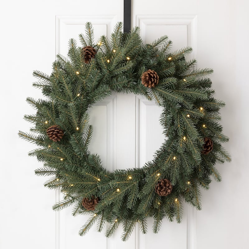 Glitzhome 24"D Pre-Lit Christmas Wreath with LED Light and Timer