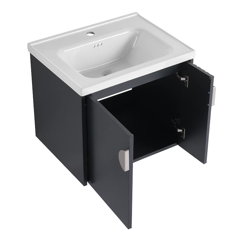 24 inch Wall Mounted Bathroom Vanity Set with Integrated Ceramic Sink