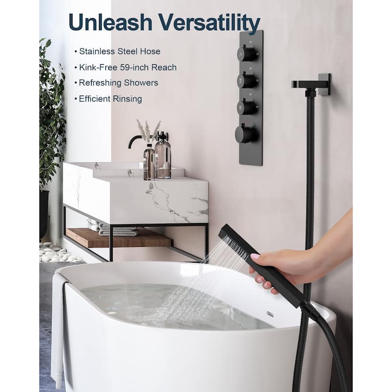 GRANDJOY LED 12" Rainfall Shower System Dual Shower Heads with 2-Handle Bathroom Sink Faucets Combo Set