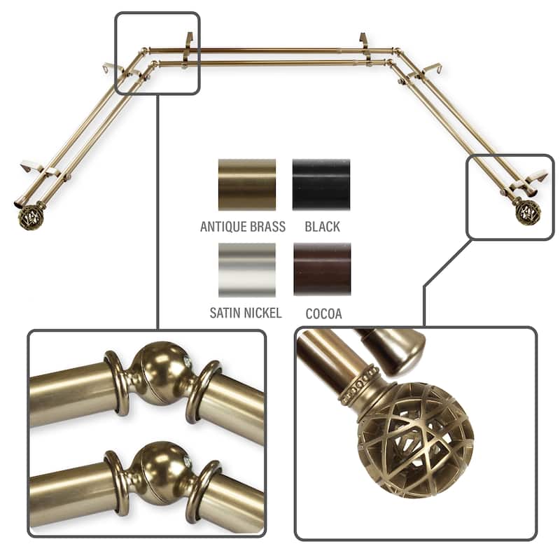 InStyleDesign Emerson 13/16" Double Bay curtain rod 20"-36", 38"-72" - Antique Brass
