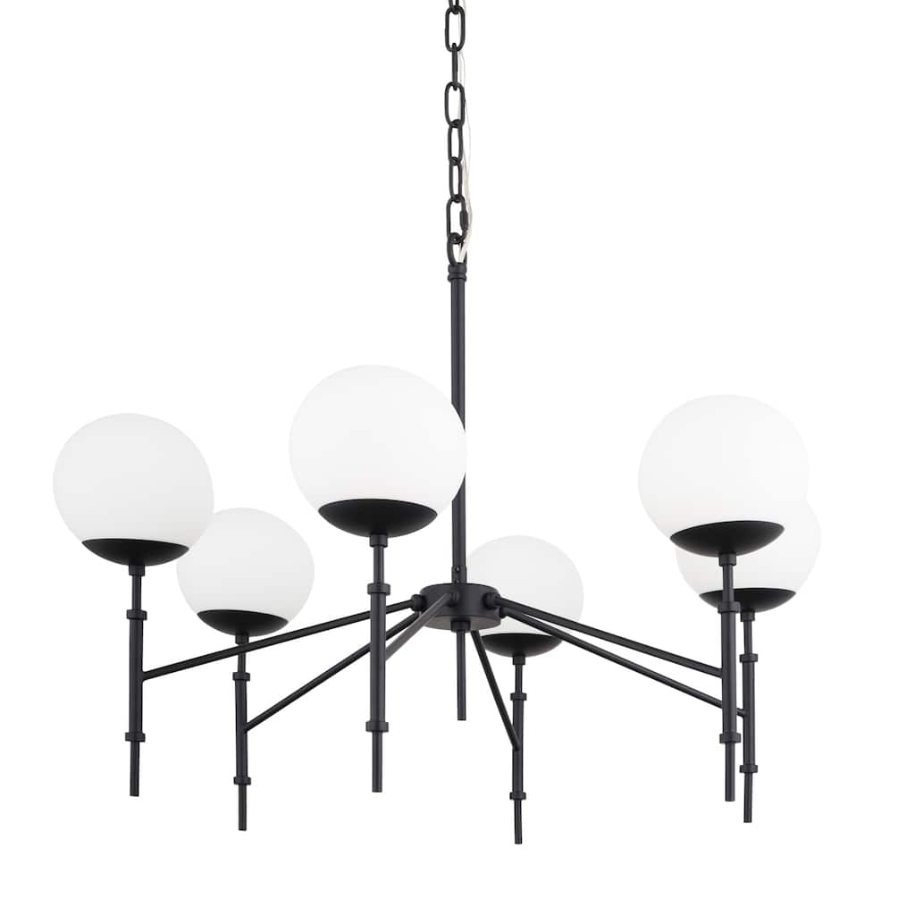 Edie Matte Black Metal w/ Frosted Glass Globes 6-Light Chandelier - 29.9L x 29.9W x 24.0H