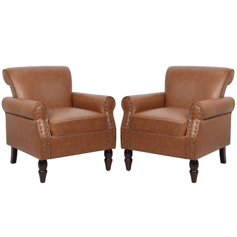 Set of 2 Modern Upholstered Armchair Nailhead Trim Accent Chair