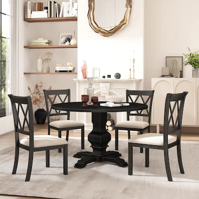 Roundhill Furniture Havre 5-Piece Pedestal Round Dining Set