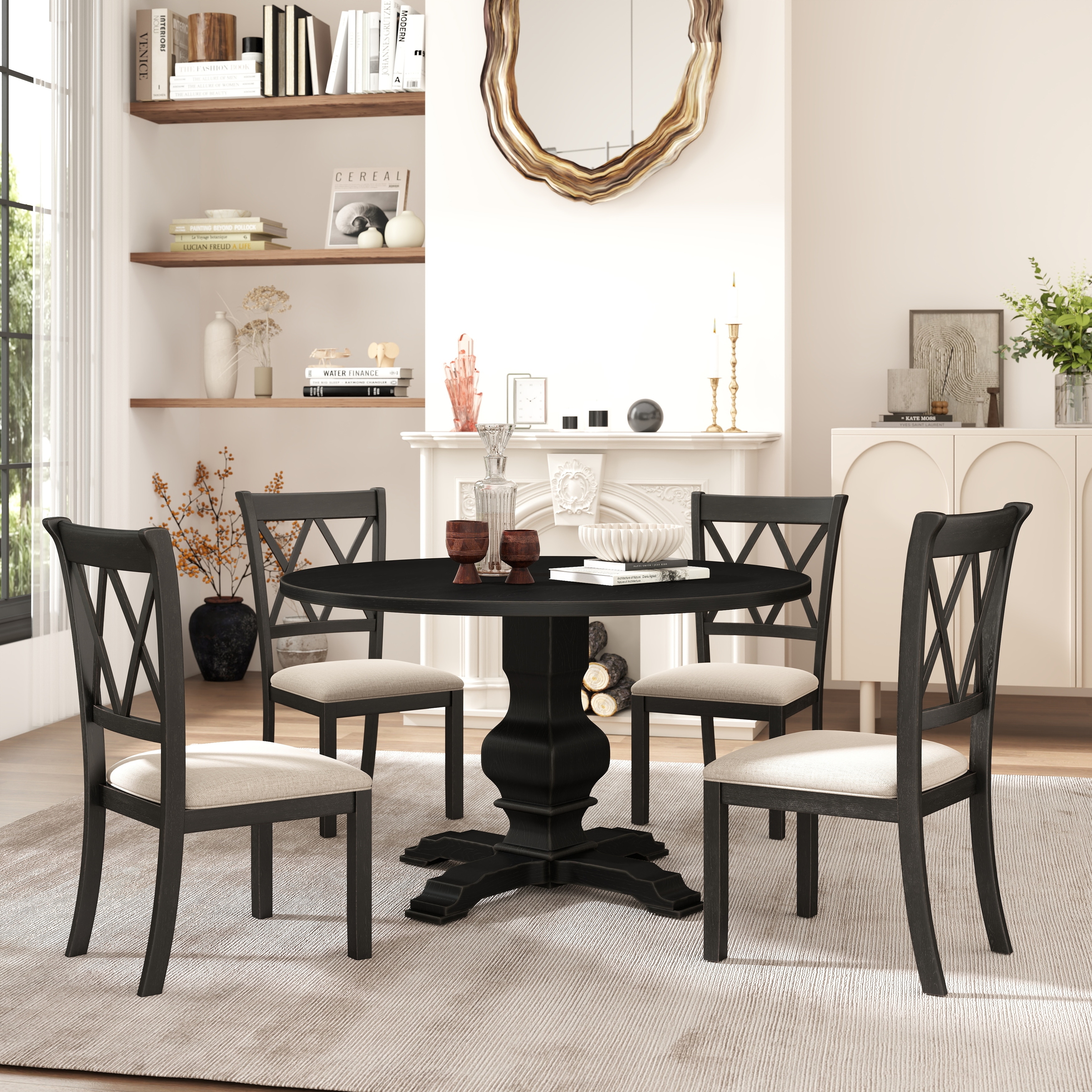 Roundhill Furniture Havre 5-Piece Pedestal Round Dining Set