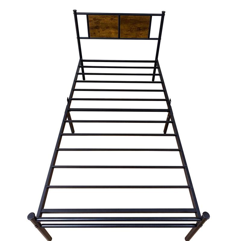 Twin Size Metal Platform Bed with Wood Headboard and Footboard, 800lb Capacity