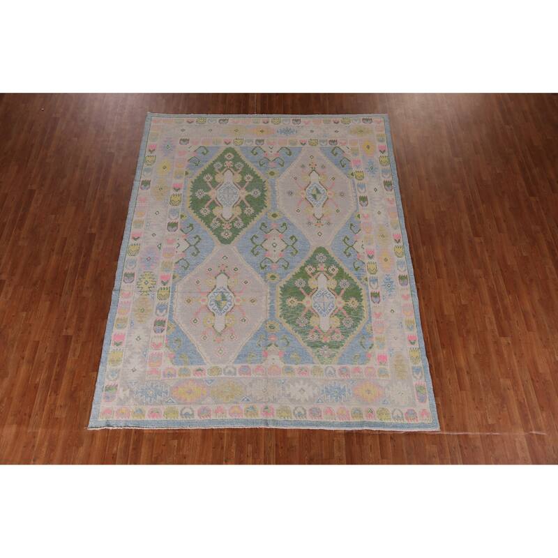 Hand Knotted Oriental 100% Wool Carpet Transitional Geometric Navy Blue & Blues Oushak Area Rug - 10' 10'' X 8' 6''