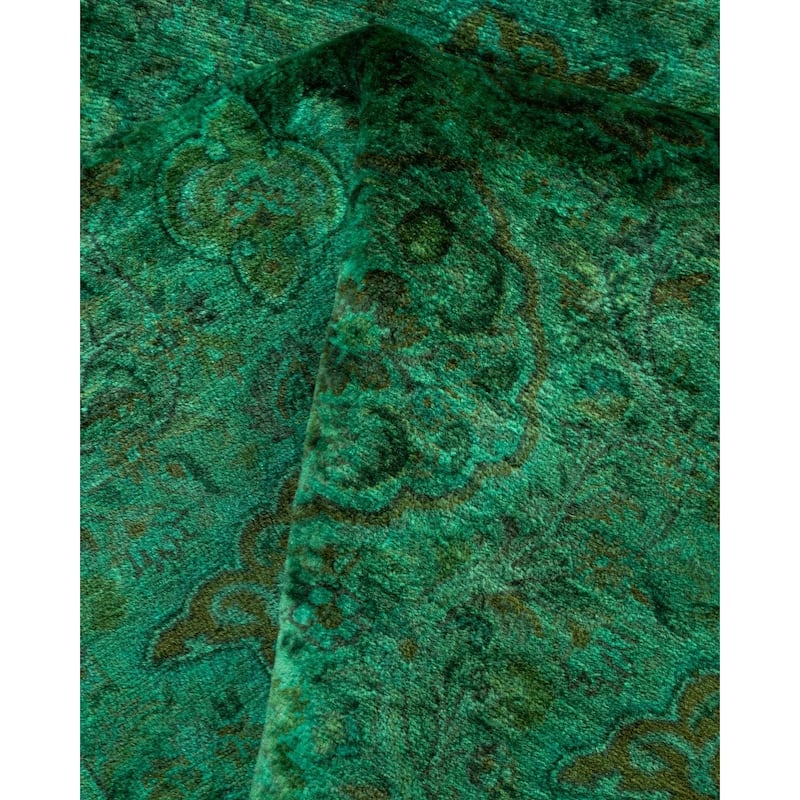 Overton Hand Knotted Wool Vintage Inspired Modern Contemporary Overdyed Green Round Area Rug - 7' 8" x 7' 10"