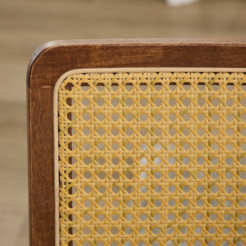 GDF Studio - Mid-Century Linen Dining Chairs with Natural Rattan Cane Back & Chrome Cantilever Base, Set of 2