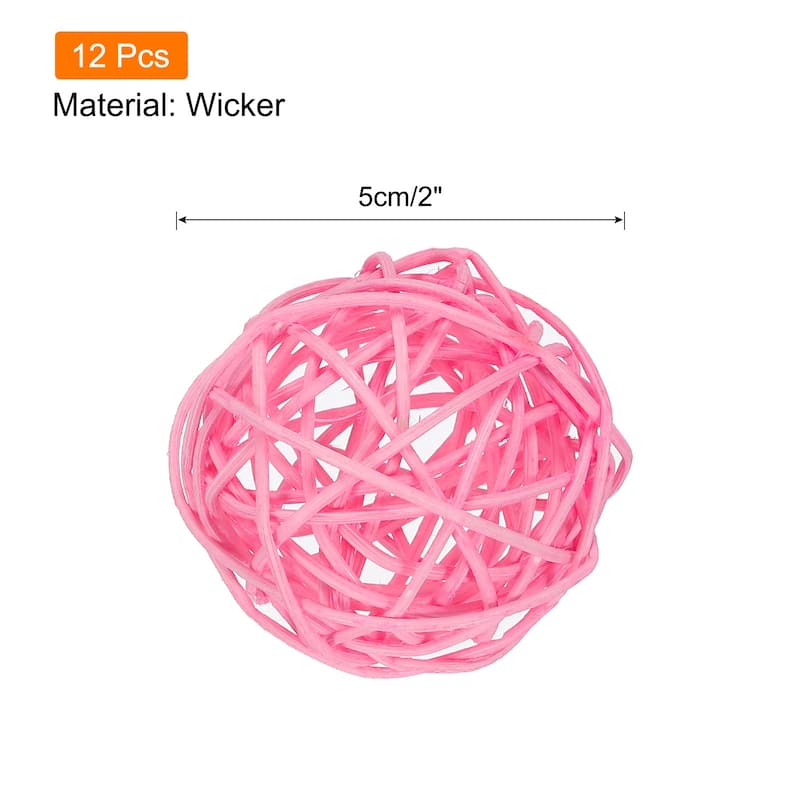 12 Pcs Wicker Rattan Balls 2In for Vase Fillers Party Decorative - Pink