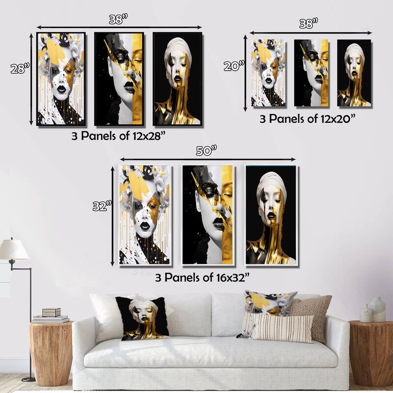 Designart "Glam Portrait Of Exquisite Young Woman Gold VI" Fashion Woman Gold - Gallery Wall Set Of 3 For Home Decor