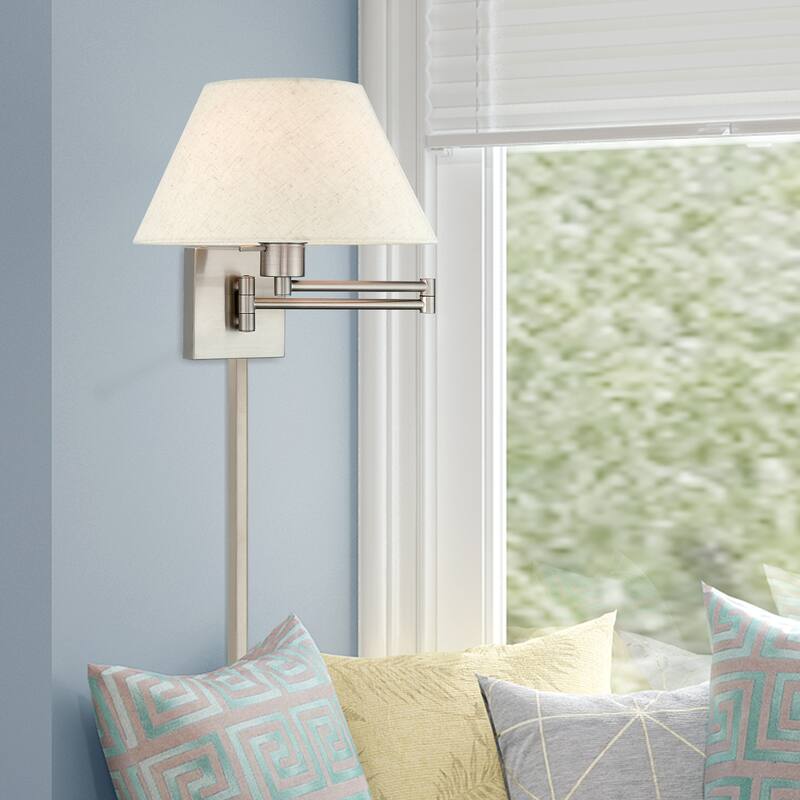 Livex Lighting 1-Light Oatmeal Shade Swing Arm Wall Lamp, 40038