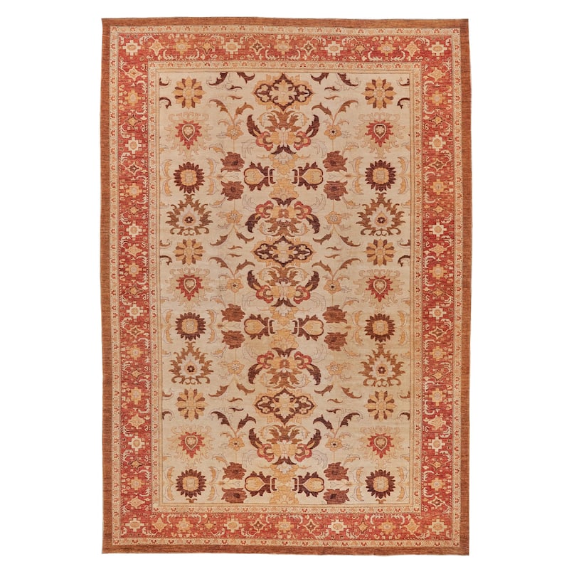 EXQUISITE RUGS ONE-OF-A-KIND Antique Weave Ziegler Hand Knotted Light Beige Rug - 12'1"x17'7"